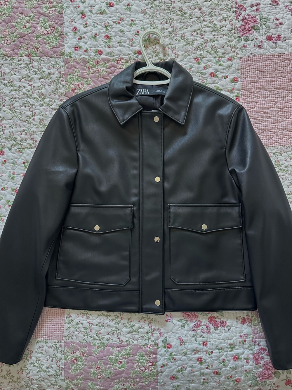 ZARA Black Faux Leather Snap-Front Jacket